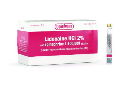 Septodont  99167 Lidocaine HCl / Epinephrine 2% - 1:100,000 Injection Dental Cartridge 1.7 mL