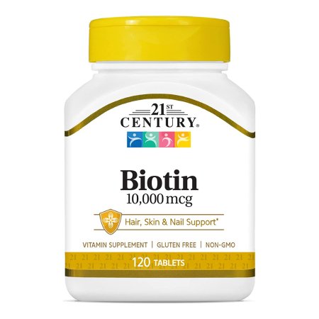 21st Century Healthcare  74098527757 Biotin Supplement 21st Century Vitamin B7 10,000 mcg Strength Tablet 120 per Bottle