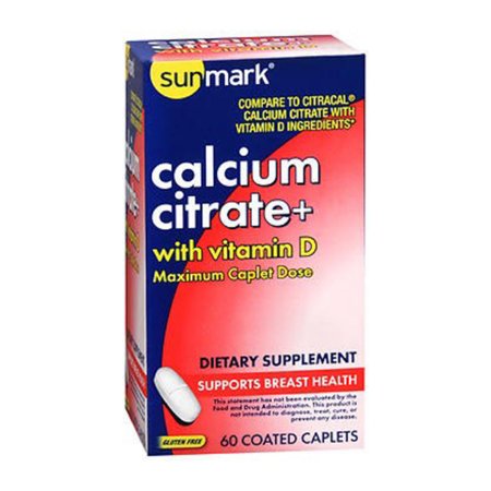 21st Century PL Vitamins  10939095360 Joint Health Supplement sunmark Calcium Citrate / Vitamin D 500 IU - 630 mg Strength Caplet 60 per Bottle