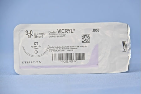 J & J Healthcare Systems  J956H Absorbable Suture with Needle Coated Vicryl Polyglactin 910 CT 1/2 Circle Taper Point Needle Size 3 - 0 Braided