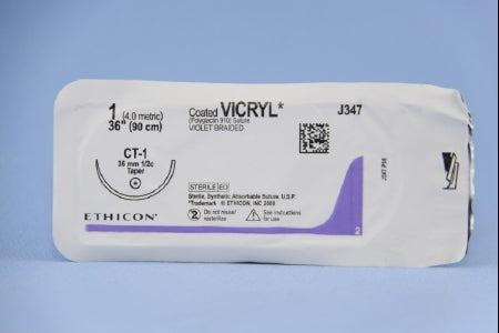 J & J Healthcare Systems  J347H Absorbable Suture with Needle Coated Vicryl Polyglactin 910 CT-1 1/2 Circle Taper Point Needle Size 1 Braided