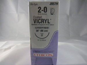 J & J Healthcare Systems  J957H Absorbable Suture with Needle Coated Vicryl Polyglactin 910 CT 1/2 Circle Taper Point Needle Size 2 - 0 Braided