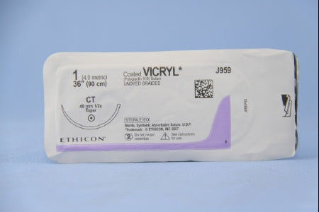 J & J Healthcare Systems  J959H Absorbable Suture with Needle Coated Vicryl Polyglactin 910 CT 1/2 Circle Taper Point Needle Size 1 Braided