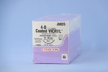 J & J Healthcare Systems  J682G Absorbable Suture with Needle Coated Vicryl Polyglactin 910 PS-1 3/8 Circle Reverse Cutting Needle Size 4 - 0 Braided