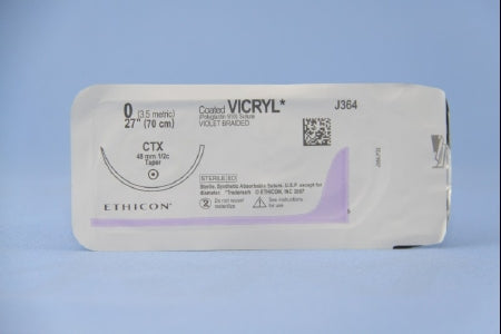 J & J Healthcare Systems  J364H Absorbable Suture with Needle Coated Vicryl Polyglactin 910 CTX 1/2 Circle Taper Point Needle Size 0 Braided