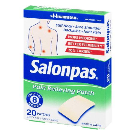 Emerson Healthcare  46581011020 Topical Pain Relief Salonpas 3.1% - 6% - 10% Strength Camphor / Menthol / Methyl Salicylate Patch 20 per Box