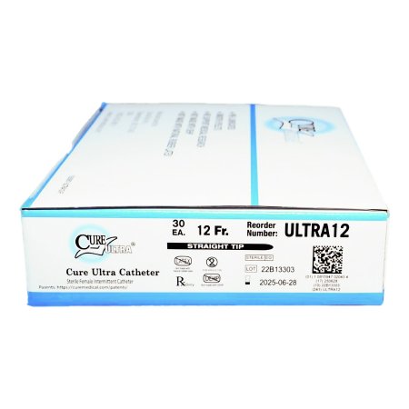 Cure Medical  ULTRA12 Urethral Catheter Cure Ultra Straight Tip Lubricated PVC 12 Fr. 6 Inch