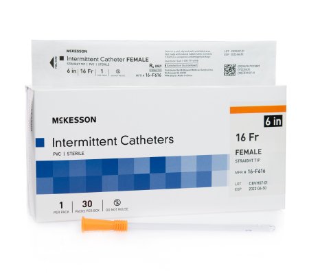 McKesson Brand 16-F616 Urethral Catheter McKesson Straight Tip Uncoated PVC 16 Fr. 6 Inch