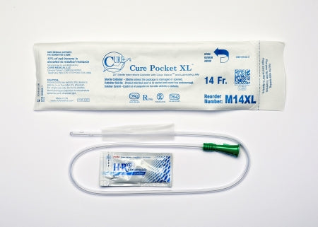 Cure Medical  M14XL Urethral Catheter Cure Medical Straight Tip Uncoated PVC 14 Fr. 25 Inch