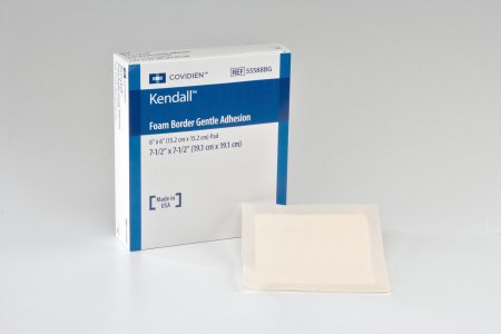 Cardinal  55588BG Foam Dressing Kendall Border Foam Gentle Adhesion 7-1/2 X 7-1/2 Inch With Border Film Backing Silicone Adhesive Square Sterile