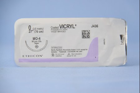 J & J Healthcare Systems  J436H Absorbable Suture with Needle Coated Vicryl Polyglactin 910 MO-4 1/2 Circle Taper Point Needle Size 0 Braided