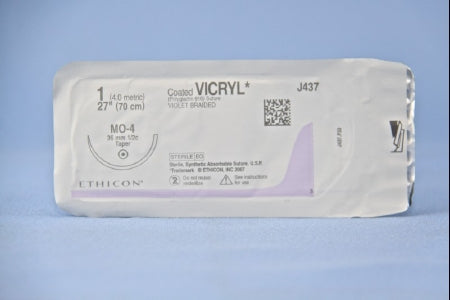 J & J Healthcare Systems  J437H Absorbable Suture with Needle Coated Vicryl Polyglactin 910 MO-4 1/2 Circle Taper Point Needle Size 1 Braided