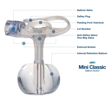 Applied Medical Technologies 5-1450 Balloon Button Gastrostomy Feeding Device AMT MINI Classic 14 Fr. 5 cm Tube Silicone Sterile