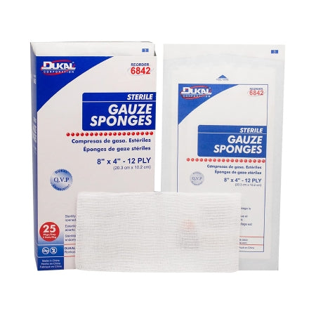 Dukal  6842 Gauze Sponge Dukal 4 X 8 Inch 2 per Pack Sterile 12-Ply Rectangle