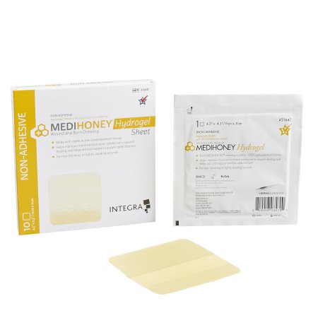 McKesson Brand 31640 Honey Hydrogel Dressing MEDIHONEY Square 4-3/10 X 4-3/10 Inch Without Adhesive