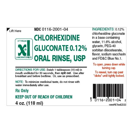 Xttrium Laboratories  00116200104 Chlorhexidine Gluconate 0.12% Mouthwash Bottle 4 oz.