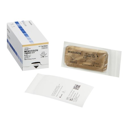 McKesson Brand S635GX Absorbable Suture with Needle McKesson Chromic Gut C-13 3/8 Circle Reverse Cutting Needle Size 4 - 0