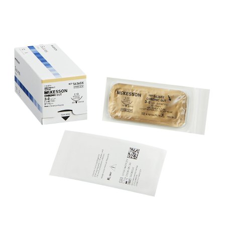 McKesson Brand S636GX Absorbable Suture with Needle McKesson Chromic Gut C-13 3/8 Circle Reverse Cutting Needle Size 3 - 0