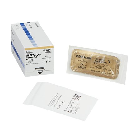 McKesson Brand S687G Absorbable Suture with Needle McKesson Chromic Gut P-13 3/8 Circle Precision Reverse Cutting Needle Size 5 - 0