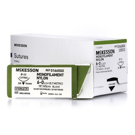 McKesson Brand S1665GX Nonabsorbable Suture with Needle McKesson Nylon P-11 3/8 Circle Precision Reverse Cutting Needle Size 6 - 0 Monofilament