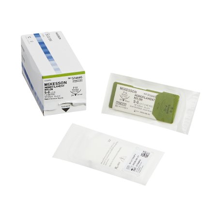 McKesson Brand S1666G Nonabsorbable Suture with Needle McKesson Nylon P-12 3/8 Circle Precision Reverse Cutting Needle Size 5 - 0 Monofilament