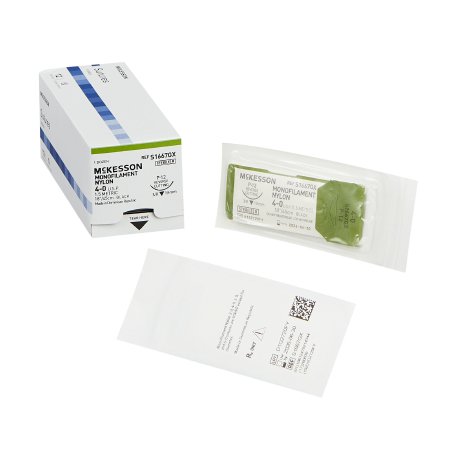 McKesson Brand S1667GX Nonabsorbable Suture with Needle McKesson Nylon P-12 3/8 Circle Precision Reverse Cutting Needle Size 4 - 0 Monofilament