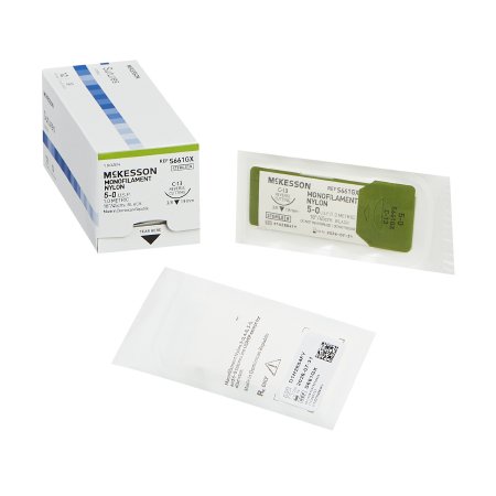 McKesson Brand S661GX Nonabsorbable Suture with Needle McKesson Nylon C-13 3/8 Circle Reverse Cutting Needle Size 5 - 0 Monofilament