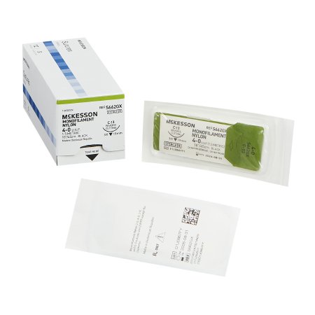 McKesson Brand S662GX Nonabsorbable Suture with Needle McKesson Nylon C-13 3/8 Circle Reverse Cutting Needle Size 4 - 0 Monofilament