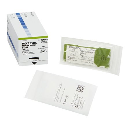 McKesson Brand S698GX Nonabsorbable Suture with Needle McKesson Nylon P-13 3/8 Circle Precision Reverse Cutting Needle Size 5 - 0 Monofilament