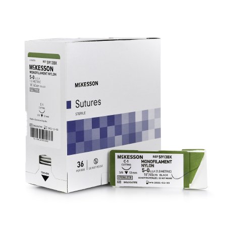 McKesson Brand S913BX Nonabsorbable Suture with Needle McKesson Nylon C-1 3/8 Circle Reverse Cutting Needle Size 5 - 0 Monofilament