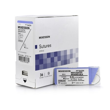 McKesson Brand S622H Nonabsorbable Suture with Needle McKesson Silk SC-2 Straight Conventional Cutting Needle Size 3 - 0 Braided