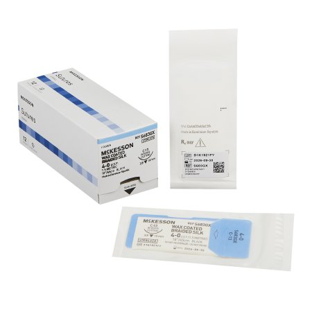 McKesson Brand S683GX Nonabsorbable Suture with Needle McKesson Silk C-13 3/8 Circle Reverse Cutting Needle Size 4 - 0 Braided