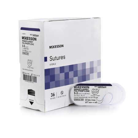 McKesson Brand S8556H Nonabsorbable Suture with Needle McKesson Polypropylene CV-23 1/2 Circle Taper Point Needle Size 5 - 0 Monofilament