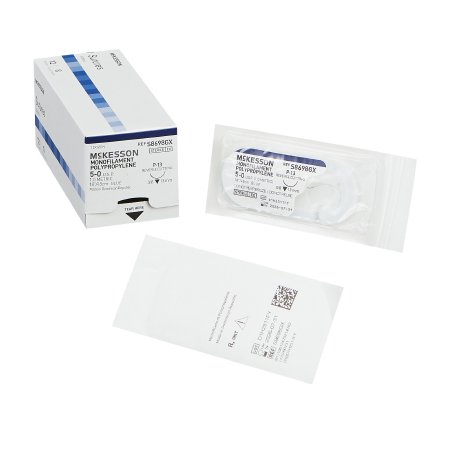 McKesson Brand S8698GX Nonabsorbable Suture with Needle McKesson Polypropylene P-13 3/8 Circle Precision Reverse Cutting Needle Size 5 - 0 Monofilament