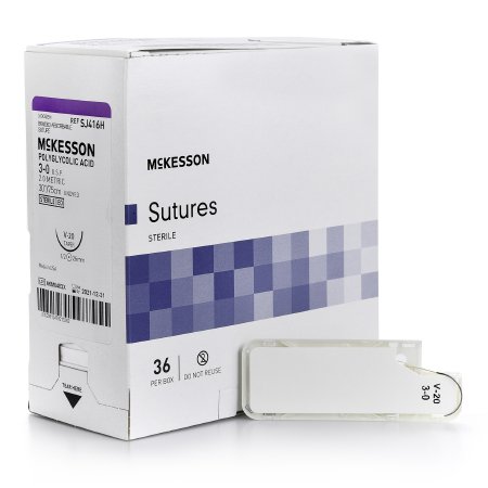 McKesson Brand SJ416H Absorbable Suture with Needle McKesson Polyglycolic Acid V-20 1/2 Circle Taper Point Needle Size 3 - 0 Braided