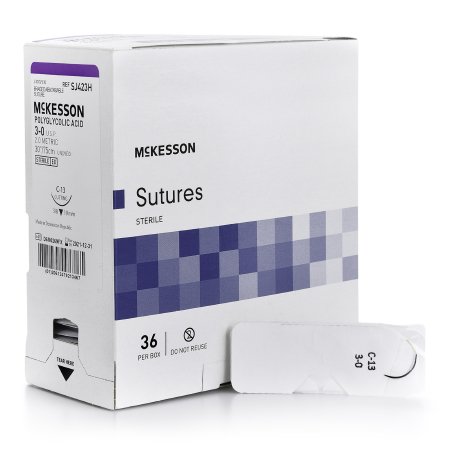 McKesson Brand SJ423H Absorbable Suture with Needle McKesson Polyglycolic Acid C-13 3/8 Circle Reverse Cutting Needle Size 3 - 0 Braided