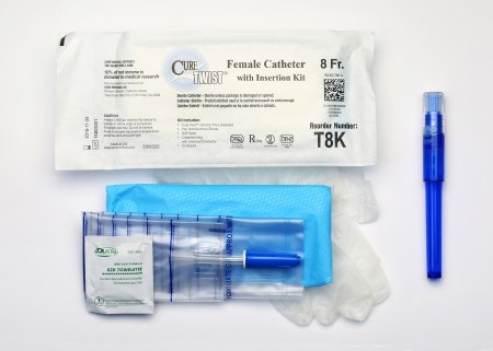 Cure Medical  T8K Intermittent Catheter Tray Cure Twist Female / Straight Tip 8 Fr.