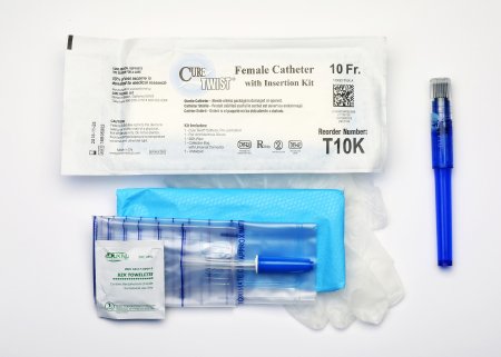 Cure Medical  T10K Intermittent Catheter Tray Cure Twist Female / Straight Tip 10 Fr. Without Balloon