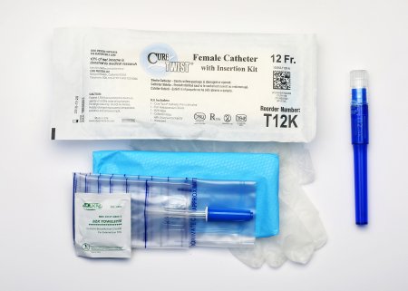 Cure Medical  T12K Intermittent Catheter Tray Cure Twist Female / Straight Tip 12 Fr. Without Balloon