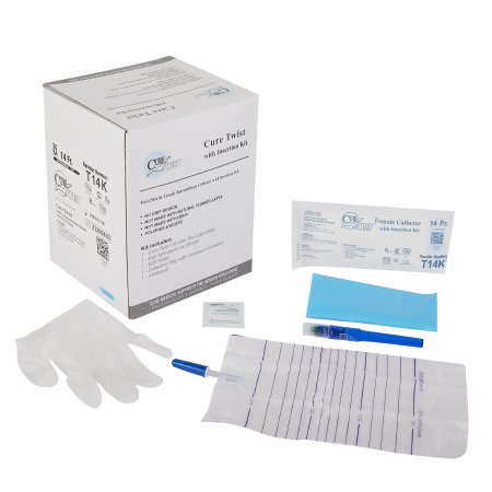 Cure Medical  T14K Intermittent Catheter Tray Cure Twist Female / Straight Tip 14 Fr. Without Balloon