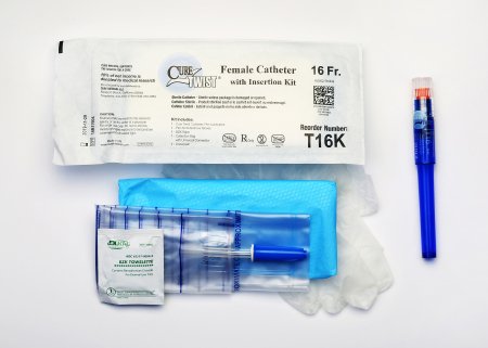 Cure Medical  T16K Intermittent Catheter Tray Cure Twist Female / Straight Tip 16 Fr. Without Balloon