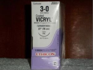 J & J Healthcare Systems  J588H Absorbable Suture with Needle Coated Vicryl Polyglactin 910 FSL 3/8 Circle Reverse Cutting Needle Size 3 - 0 Braided