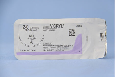 J & J Healthcare Systems  J369H Absorbable Suture with Needle Coated Vicryl Polyglactin 910 CTX 1/2 Circle Taper Point Needle Size 2 - 0 Braided