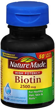 Pharmavite  03160442546 Biotin Supplement Nature Made Vitamin B7 2500 mcg Strength Softgel 90 per Bottle