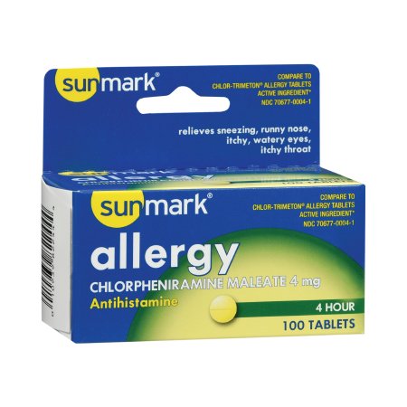 McKesson Brand 70677000401 Allergy Relief sunmark 4 mg Strength Tablet 100 per Bottle