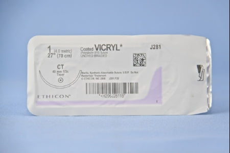 J & J Healthcare Systems  J281H Absorbable Suture with Needle Coated Vicryl Polyglactin 910 CT 1/2 Circle Taper Point Needle Size 1 Braided