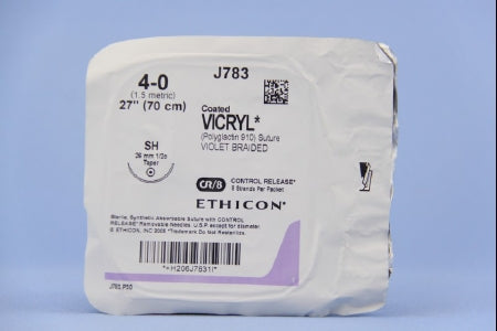 J & J Healthcare Systems  J783G Absorbable Suture with Needle Coated Vicryl Polyglactin 910 SH 1/2 Circle Taper Point Needle Size 4 - 0 Braided