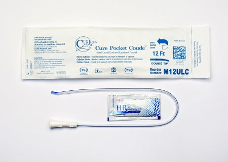 Cure Medical  M12ULC Urethral Catheter Cure Pocket Cath Coude Tip Uncoated PVC 12 Fr. 16 Inch