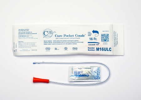 Cure Medical  M16ULC Urethral Catheter Cure Pocket Cath Coude Tip Uncoated PVC 16 Fr. 16 Inch