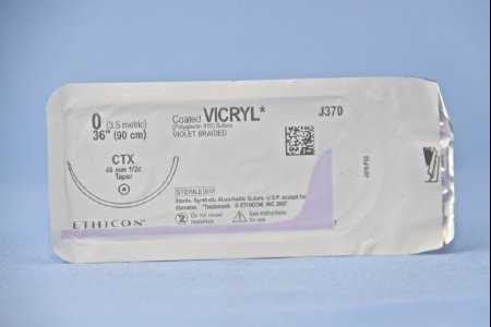 J & J Healthcare Systems  J370H Absorbable Suture with Needle Coated Vicryl Polyglactin 910 CTX 1/2 Circle Taper Point Needle Size 0 Braided